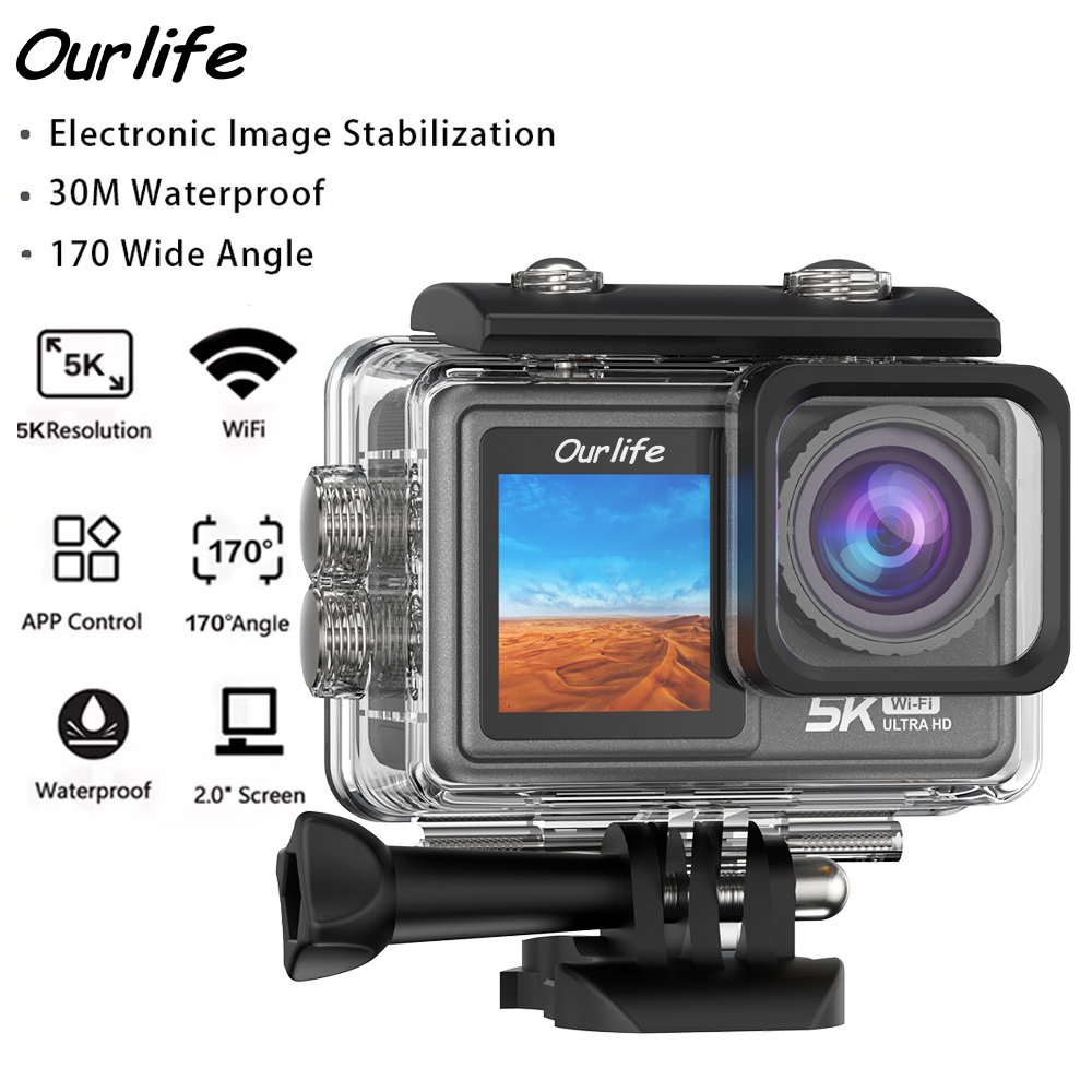 Unique Electronics Gadgets - Videocamera Sportiva Ourlife 5K30FPS EIS, Schermo